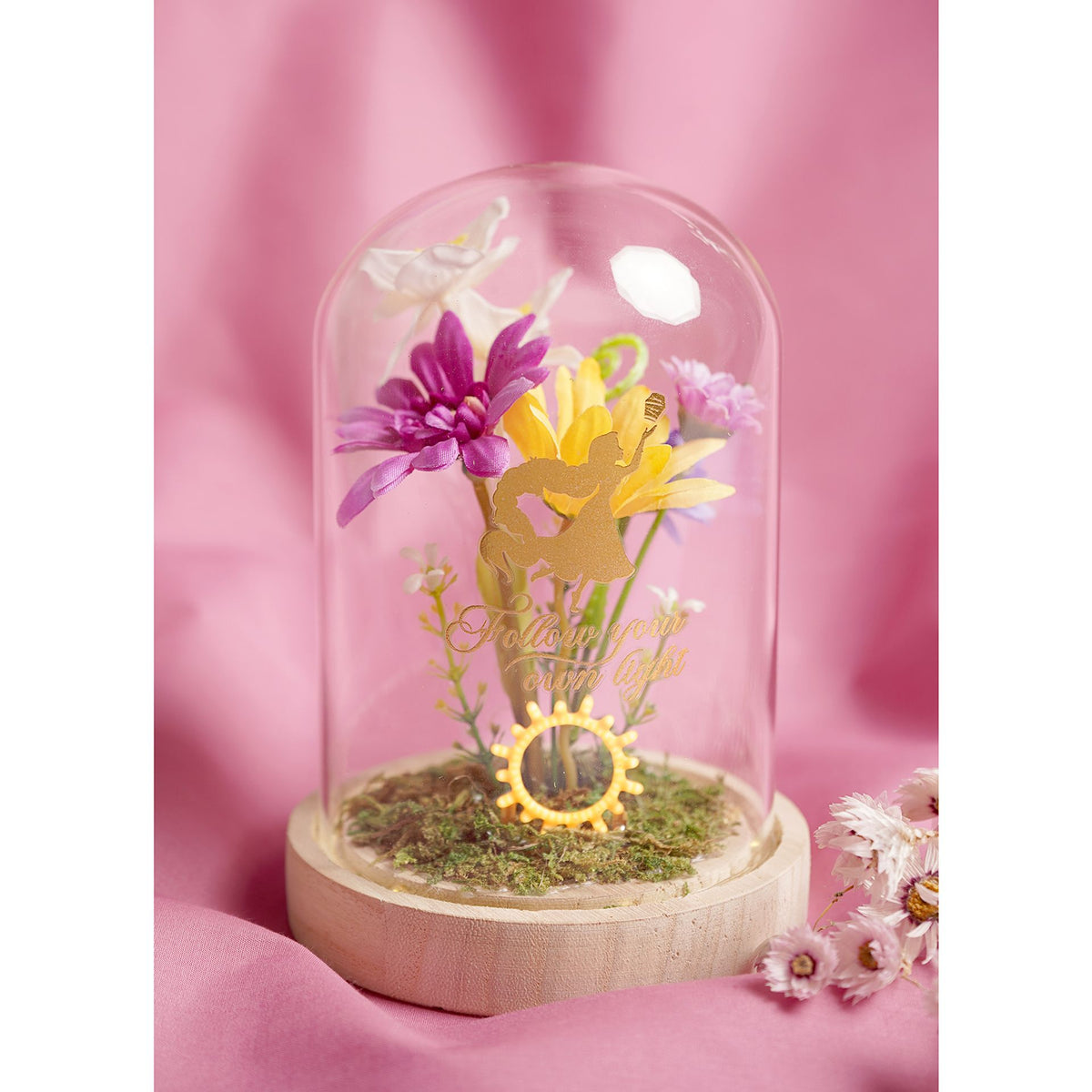 Disney Pastel Princess Florals In A Cloche With Neon Light - Rapunzel
