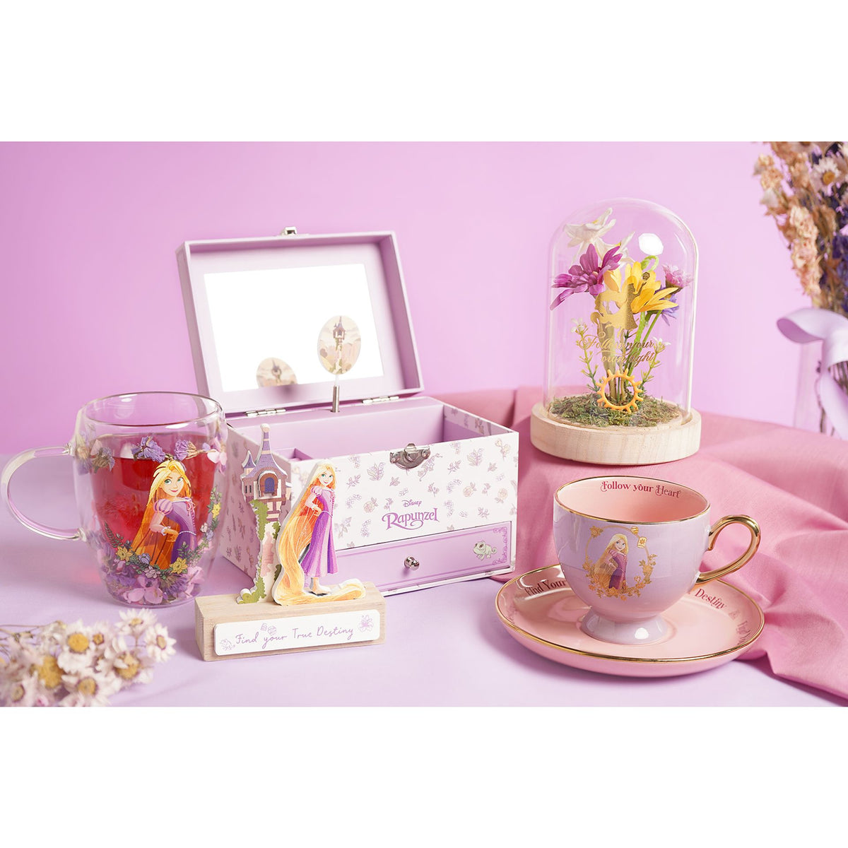 Disney Pastel Princess Florals In A Cloche With Neon Light - Rapunzel